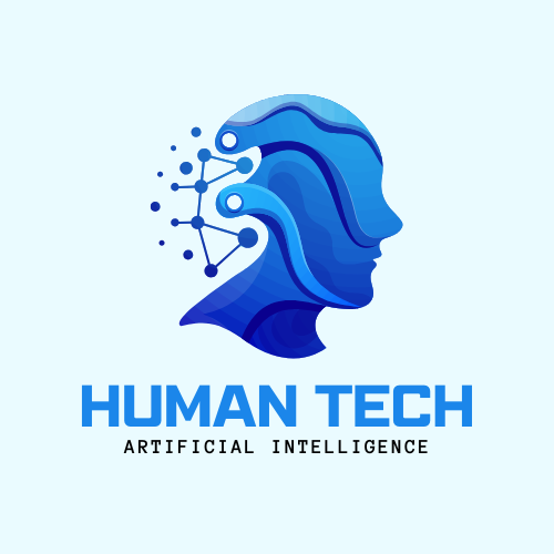 blue flat illustrative human artificial intelligence technology logo